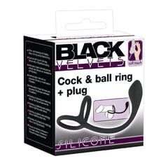 Эрекционное кольцо с утяжкой на мошонку + анальный плаг Black Velvets