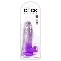Прозрачный фаллоимитатор с мошонкой на присоске King Cock Clear 7, фиолетовый